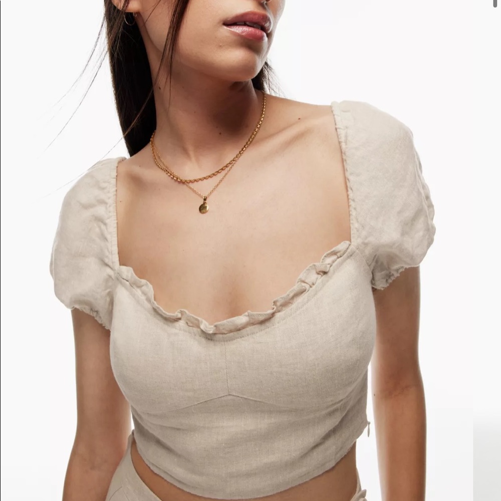 Aritzia wilder wander linen brown cropped top XS